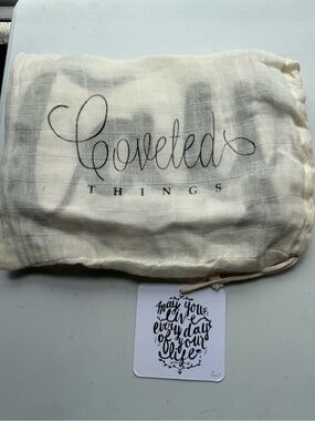 Coveted Things Drawstring Dust Bag - Ivory with Black Script